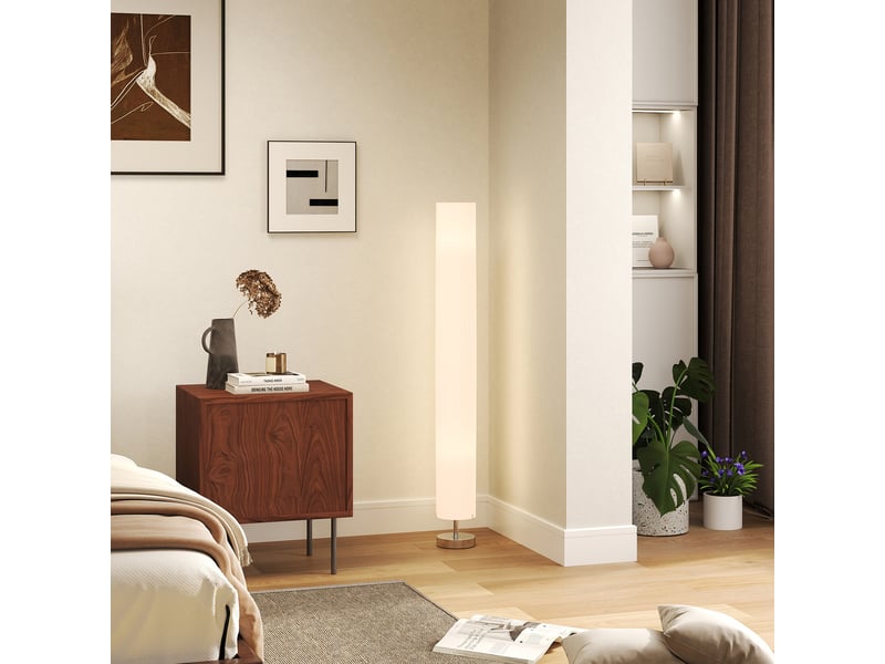  Lampe lampadaire colonne sur pied moderne lumière tamisée 40 w 14l x 14l x 120h cm inox blanc  - Conforama D