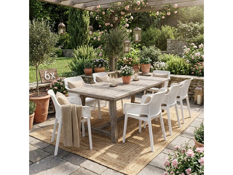 Lot de 6 chaises avec accoudoirs intérieur extérieur elisa chair - blanc - Conforama B
