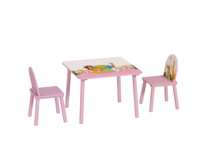  Table enfant avec chaise, ensemble table et 2 chaises en bois pour dessiner, jouer, rose, étudier  - Conforama B