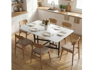 Table pliante mobile 120x80x73 cm extensible bois et métal blanc