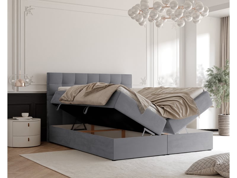  Lit adulte grand - 160x200 cm - matelas ressorts + surmatelas - coffre de rangement - velours dense hydrofuge gris clair GRAND - Conforama C