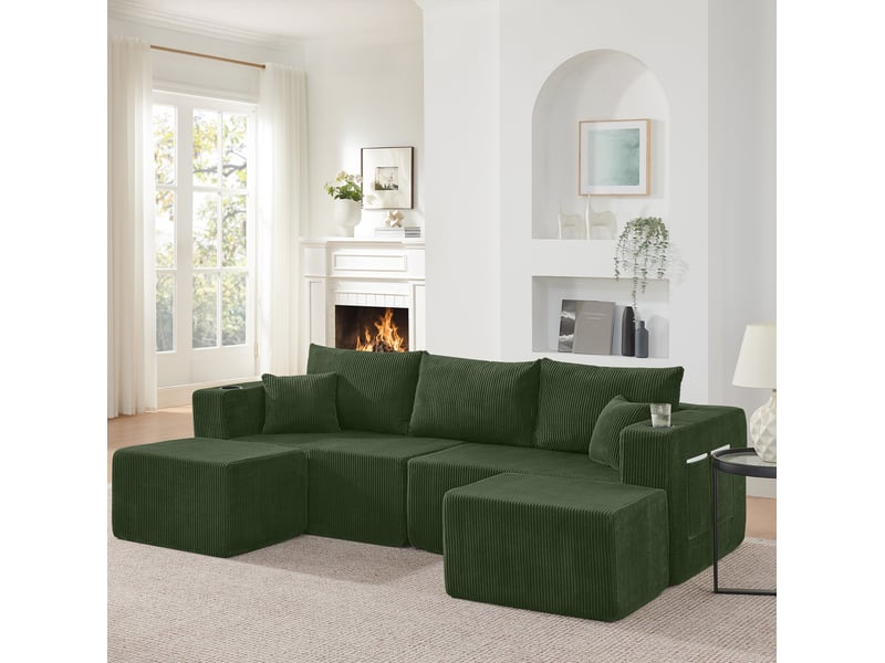  Canapé d'angle modulable tcqpz 230 x 138 x 75 cm 3 places velours côtelé vert  - Conforama D