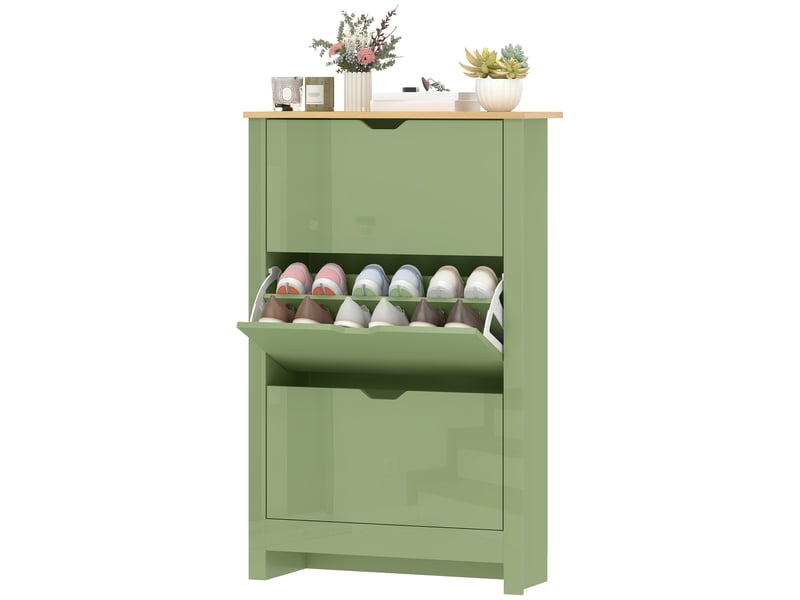  Meuble à chaussures 3 tiroirs basculants vert et naturel 72 x 26 x 112 cm  - Conforama B