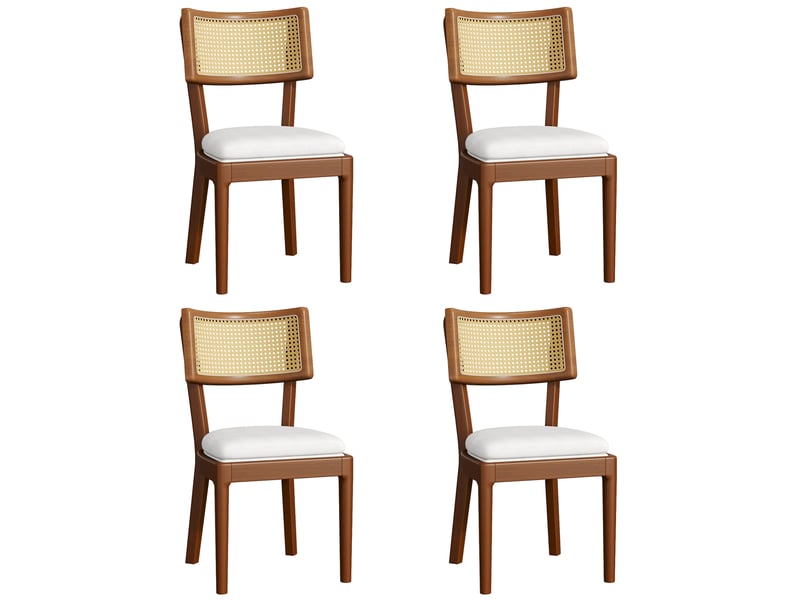  4 chaises de salle à manger en bois massif avec dossier en rotin, confortables et respirantes, style moderne, salon et cafés,noyer  - Conforama A