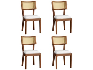 4 chaises de salle à manger en bois massif avec dossier en rotin, confortables et respirantes, style moderne, salon et cafés,noyer