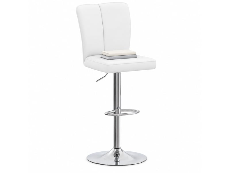  Lot de 2 tabourets de bar réglables et pivotants 360°,similicuir et métal argenté,blanc  - Conforama A
