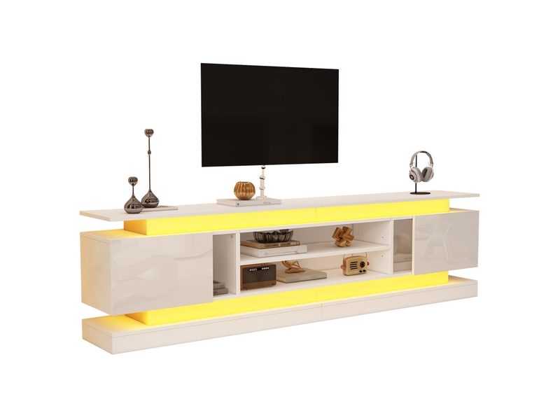  Meuble tv avec led, 2 portes, blanc brillant, 180x35x60 cm  - Conforama A