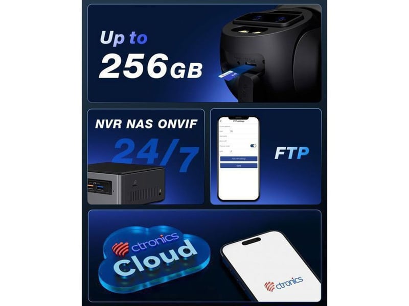  Caméra de surveillance ptz extérieure 4mp wifi 2.45ghz 180° double objectif 4x zoom hybride 8 presets vision 25m couleur noir  - Conforama E