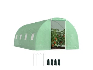 Serre tunnel 6 x 3 x 2 m avec porte enroulable, 8 fenêtres grillagées et structure en acier galvanisé vert
