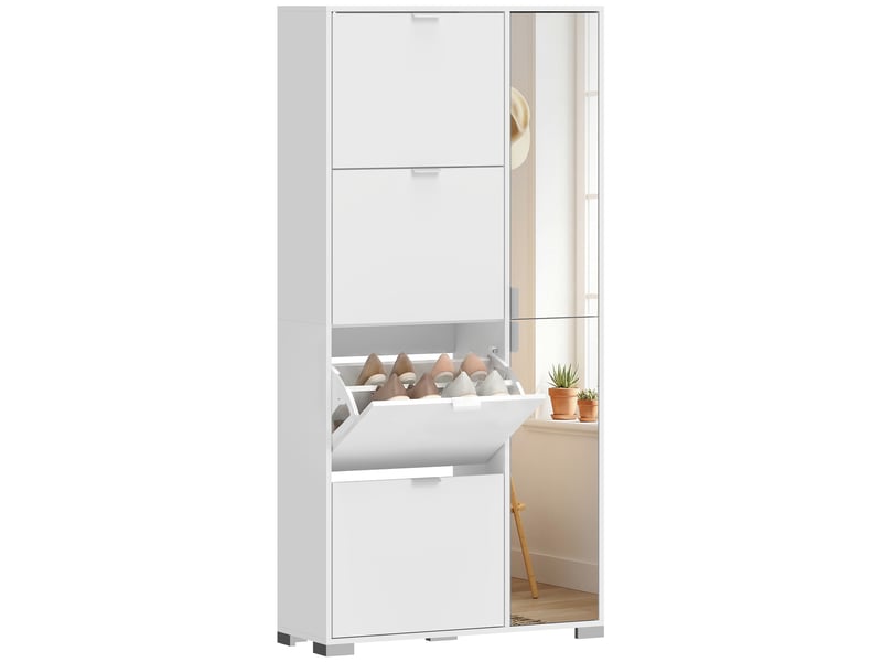  Meuble à chaussures 4 tiroirs 2 portes avec miroir blanc 82 x 30 x 168 cm  - Conforama A