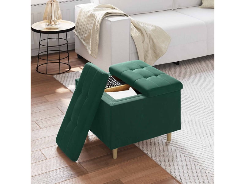  Ottoman, repose pied salon avec rangement vert foncé 60x60x45 cm velours  - Conforama D