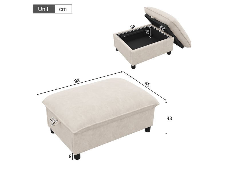  Pouf coffre en chenille beige, repose-pieds rembourré, banquette rangement 98x65x48 cm  - Conforama C