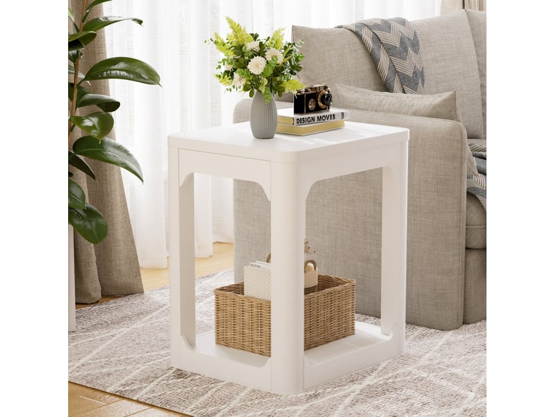  Lot de 2 tables d’appoint blanches 50 x 40 x 60 cm en mdf à double niveau  - Conforama D