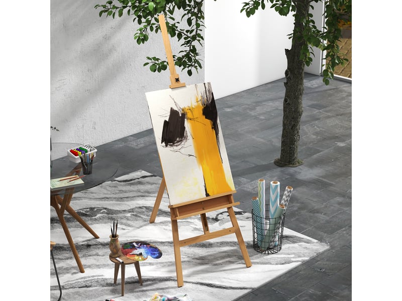  Chevalet de peinture pliant en hêtre avec hauteur et angle réglables, bois naturel, 65x110x180-235 cm  - Conforama D