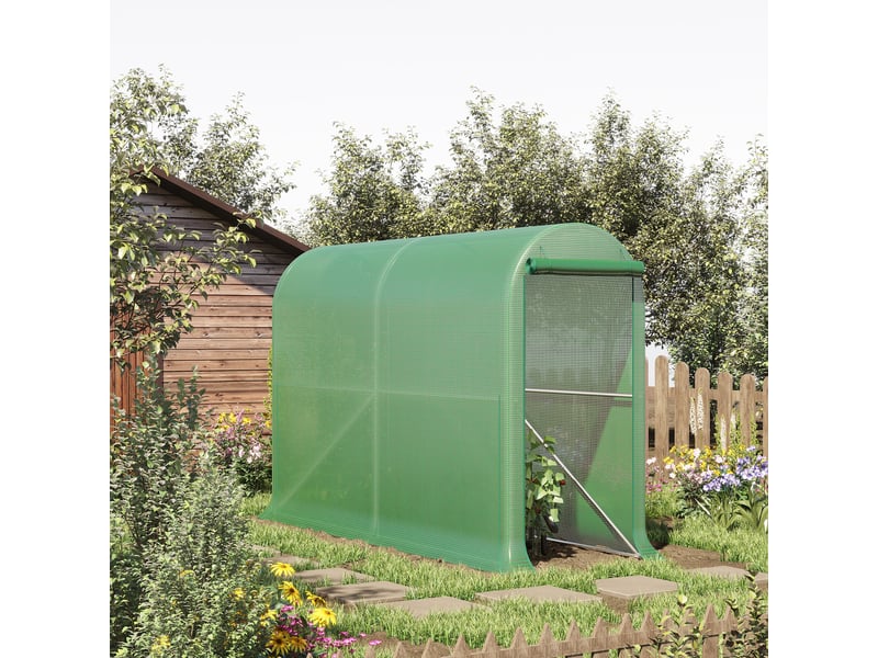  Serre jardin pebalcon, bâche renforcée 140 gm², acier, porte zippée enroulable, légumesplantesfleurs, int.ext., 300x100x200 cm, vert.  - Conforama C