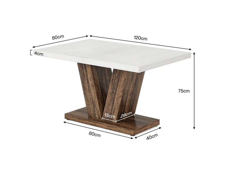 Table de salle à manger pour 4 à 6 personnes avec plateau de 4 cm et structure stable pour cuisine et salon 120 × 80 × 75 cm - Conforama D