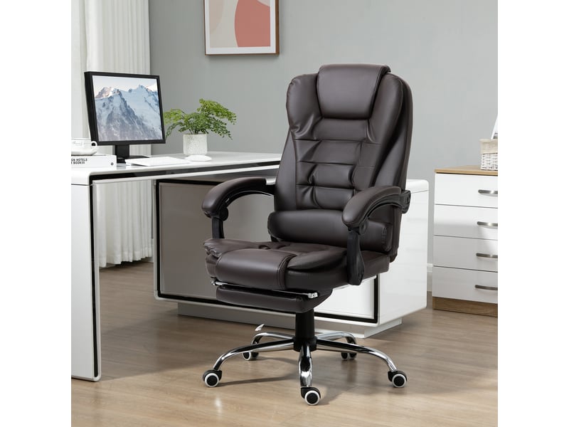  Fauteuil de bureau inclinable style présidentiel avec repose-pieds, 64,5 x 69 x 109-117 cm, couleur café  - Conforama C