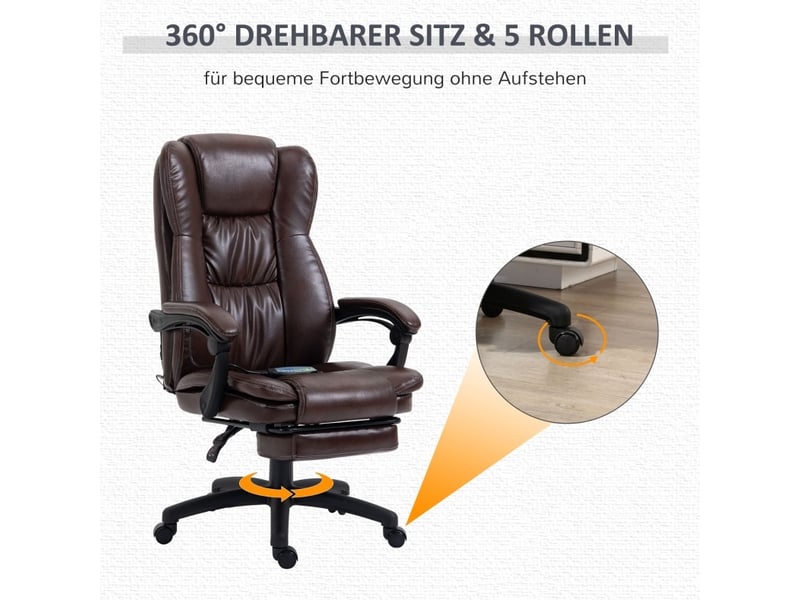Fauteuil de bureau massant inclinable en similicuir marron avec repose-pieds - Conforama B