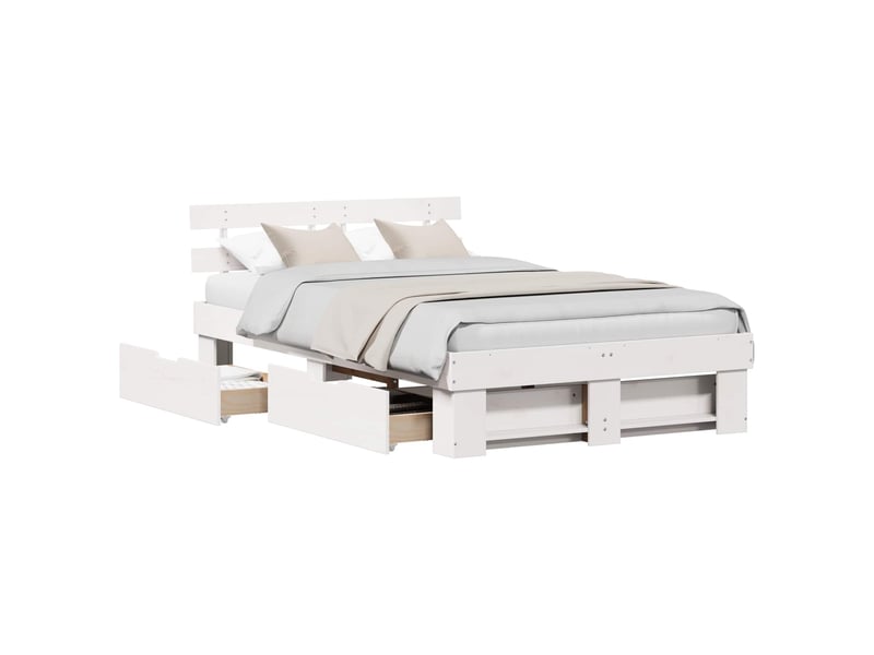  Lit double- lit adulte -  cadre de lit avec tiroir blanc 135 x 190 cm pin massif  - Conforama A