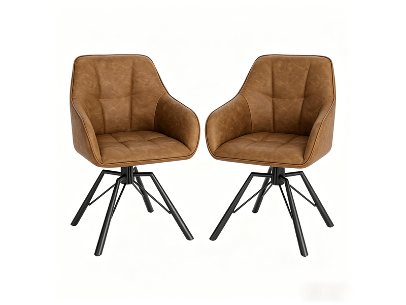  Chaise de salle à manger pivotante 360 degrés avec accoudoirs et dossier, lot de 2, en similicuir marron clair  - Conforama A
