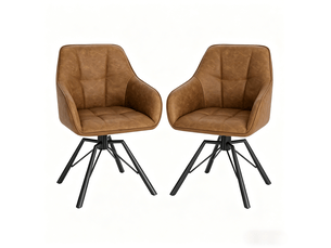 Chaise de salle à manger pivotante 360 degrés avec accoudoirs et dossier, lot de 2, en similicuir marron clair