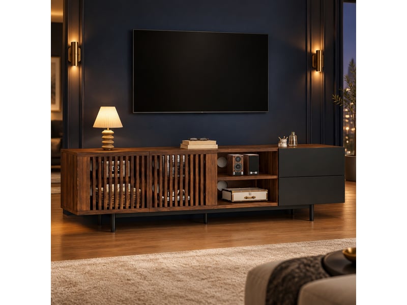  Meuble tv 160 cm avec portes, tiroirs et niches evryae  - Conforama C