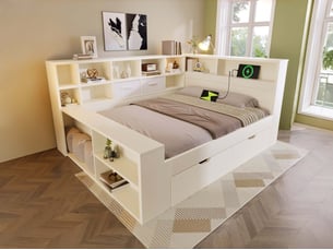 Lit banquette 140x190 cm <strong>LEYTN</strong> <strong></strong> coloris blanc