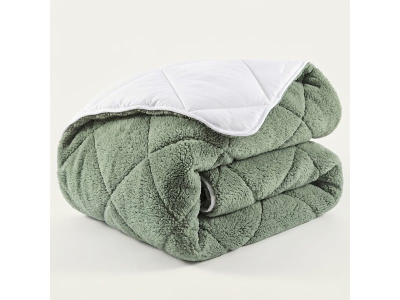  Casabel couette polaire hiver ultra chaude 600gm², réversible, douce et moelleuse, 2 personnes, 220x240cm, vert sauge  - Conforama A