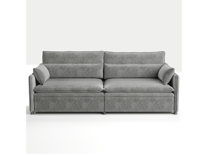 Canapé 3 places cloud chenille gris clair 206 cm convertible 3-en-1 avec rangement - Conforama A