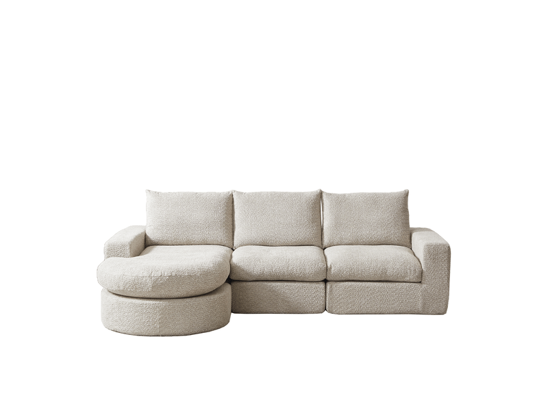  Canapé d'angle modulable 3 places avec méridienne réversible et coussins de nuque en chenille beige  - Conforama A