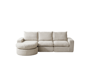 Canapé d'angle modulable 3 places avec méridienne réversible et coussins de nuque en chenille beige