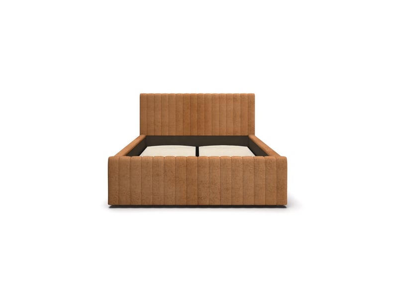  Lit eloria 160x200 camel bouclé avec tête de lit capitonnée et sommier inclus  - Conforama D