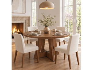 Table à manger ronde 120x120 cm style scandinave, structure en mdf, couleur marron