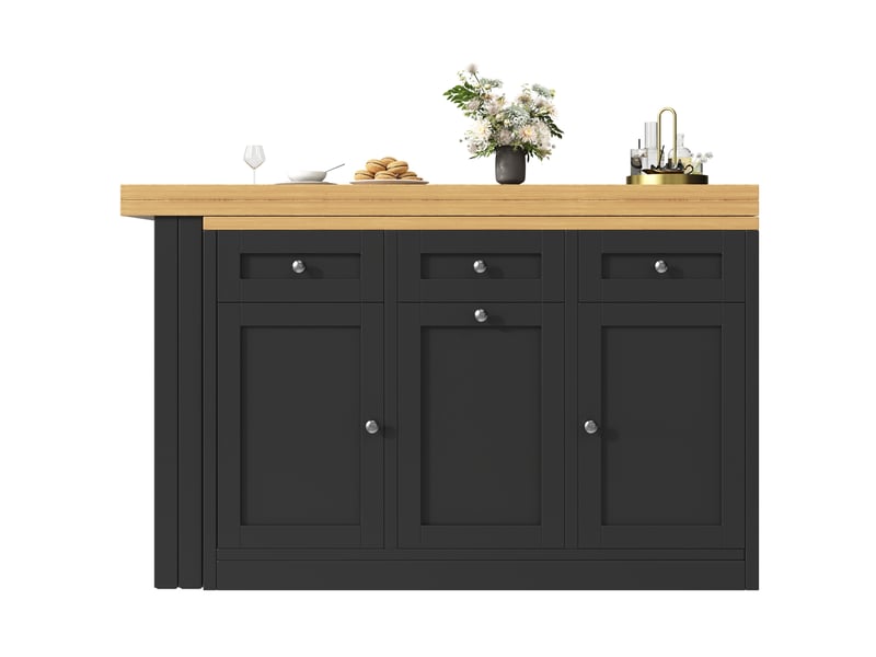  Table extensible avec 1 tiroir, rangement et support coulissant pour poubelle pour cuisine et petits espaces noir  - Conforama A