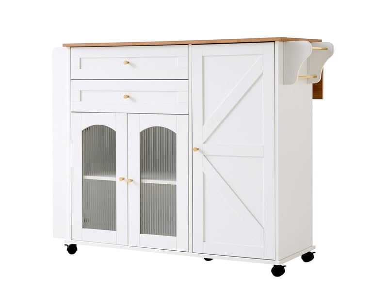  Desserte de cuisine avec plateau rabattable 128x70x99 cm blanche et naturelle  - Conforama E