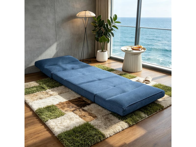  Fauteuil de sol inclinable bleu foncé, convertible en lit d'appoint, dossier multiposition et assise rembourrée en polyester  - Conforama R
