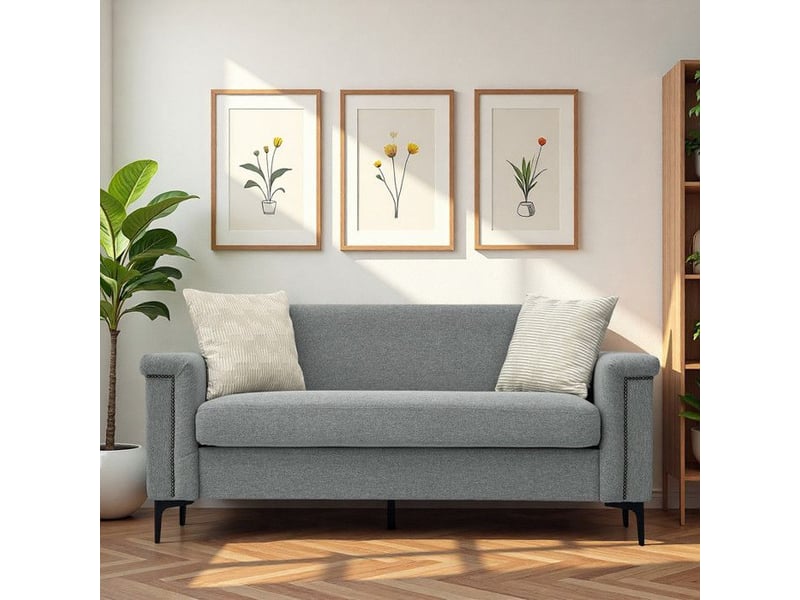  Canapé scandinave - fx-p22eu-lg - lin gris clair - 3 places - accoudoirs larges 19 cm gris - Conforama D
