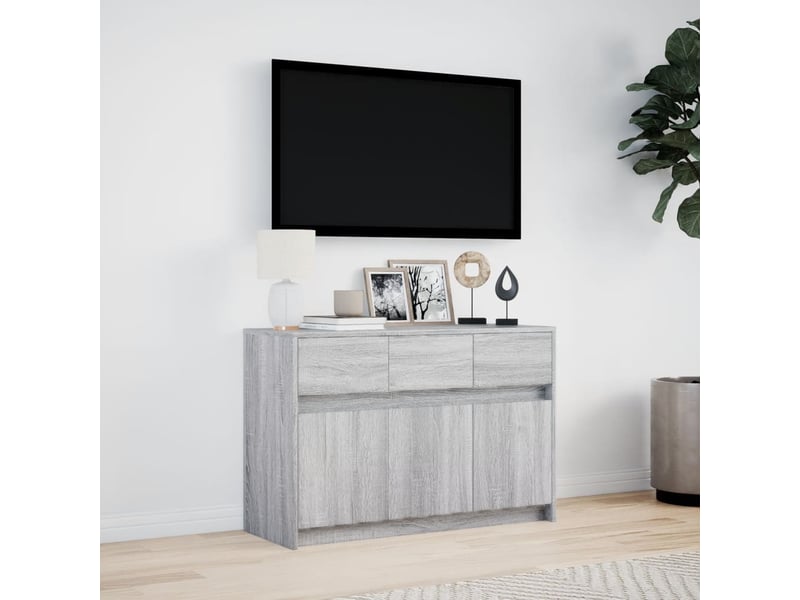  Meuble tv - banc tv - meuble de rangement avec led sonoma gris 91x34x61 cm bois d'ingénierie  - Conforama D