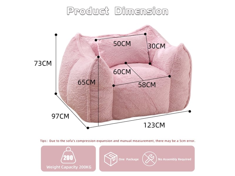  Fauteuil poire 1 place - 123x97x73cm - avec oreiller de confort - pouf géant en fourrure synthétique rose  - Conforama E