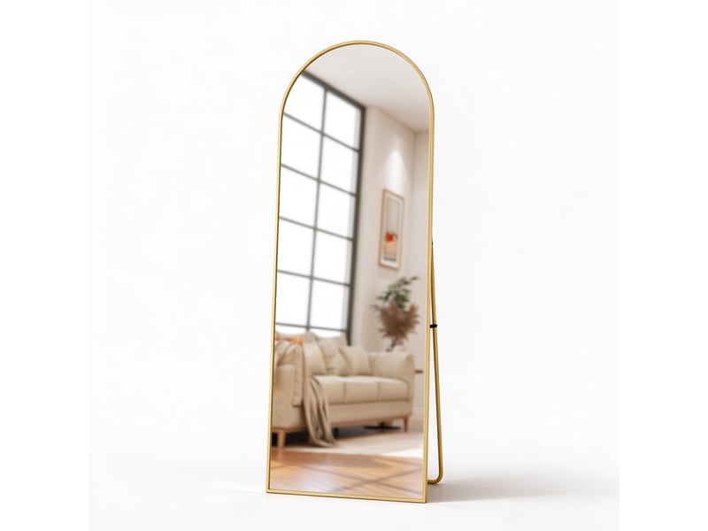  Miroir psyché arqué sur pied 173x63 cm, miroir pleine longueur arqué avec cadre en alliage d'aluminium, miroir de coiffeuse, miroir sur pied inclinable ou suspendu, doré  - Conforama A