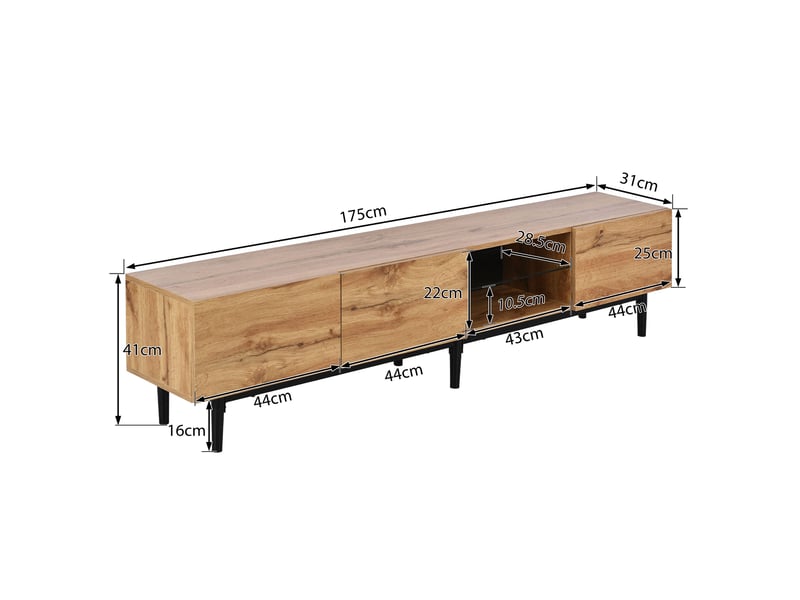  Meuble tv 175 cm chêne clair et noir avec led contrôlables par application et 3 rangements  - Conforama C