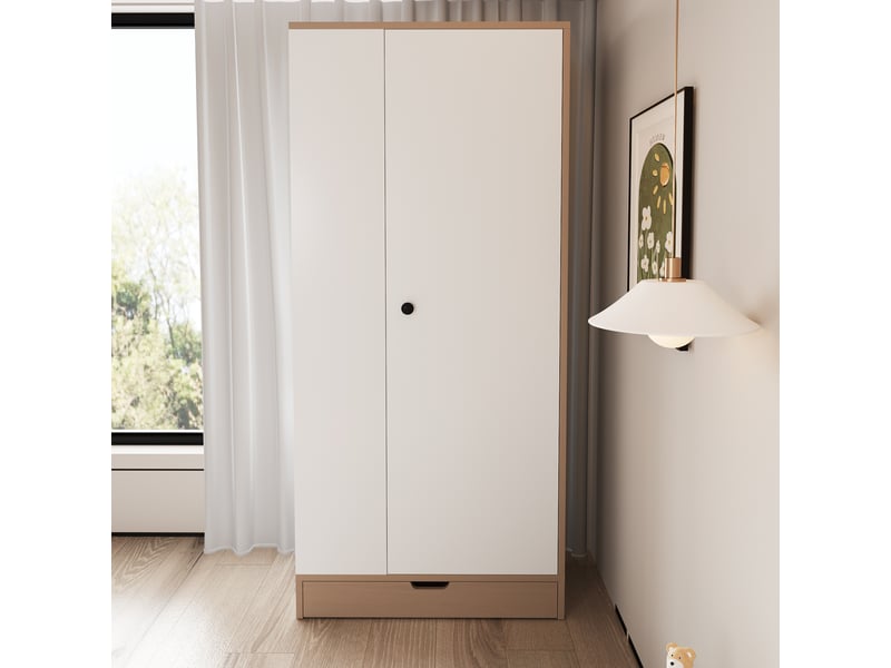  Armoire 1 porte avec étagères et tiroirs, bois et blanc, 70 x 40 x 170 cm  - Conforama E