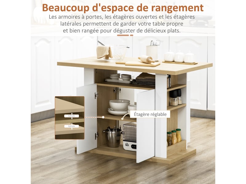  Ilot central cuisine table dim. 110l x 70l x 75,5h cm - avec grand plan de travail 4 personnes  - Conforama R
