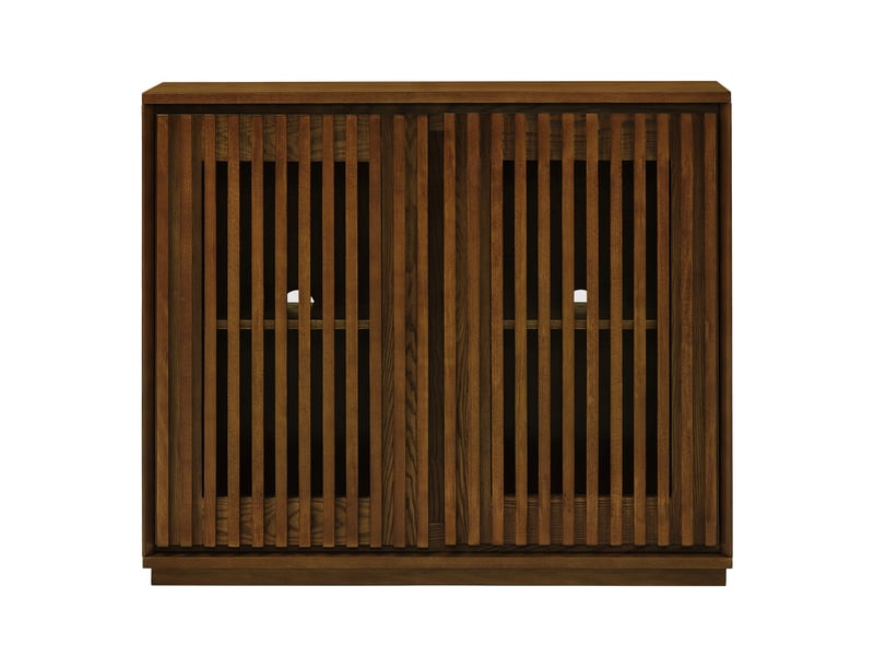 Buffet modenvie vintage 2 portes ajourées avec rangement et ouvertures arrière pour prises en mdf noyer 99 x 23,5 x 82,6 cm - Conforama A