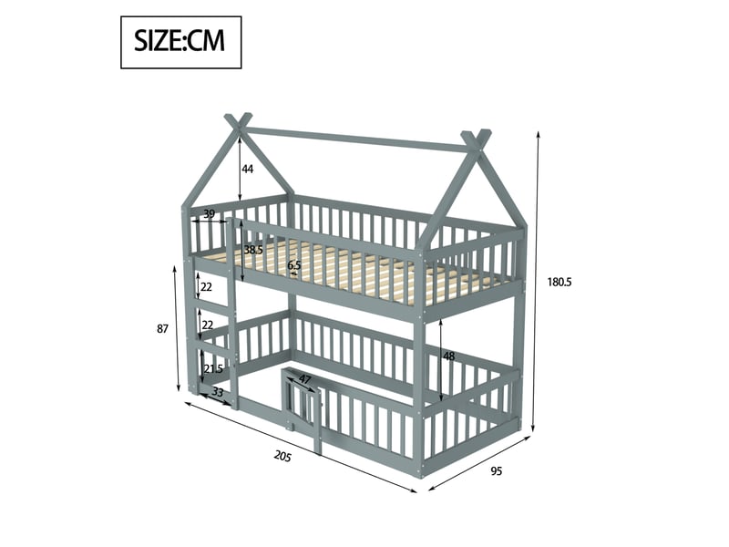  Lit superposé enfant 90 x 200 cm avec escalier gris  - Conforama D