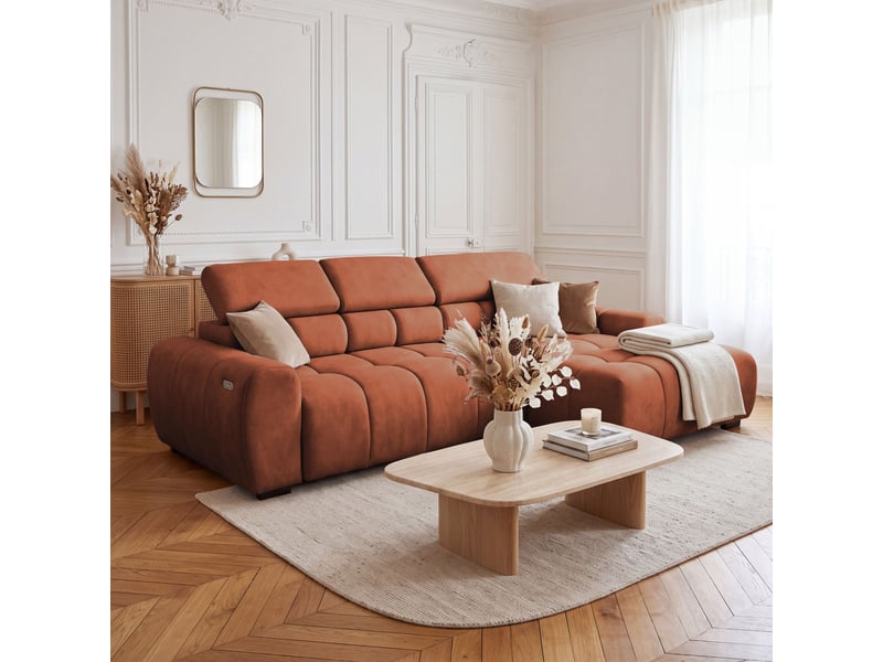  Canapé d'angle aldo avec fonction couchage, côté droit, tissu salvador wr, cuivré (07)  - Conforama B