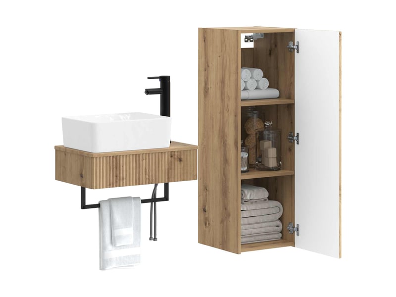  Ensemble de mobilier de salle de bain 2 pcs chêne artisanal shl5327  - Conforama C