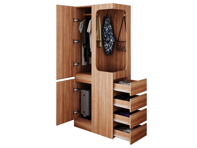  Armoire 1 porte en bois 70x40x170 cm avec penderie ouverte et 4 tiroirs, meuble de rangement chambre  - Conforama A