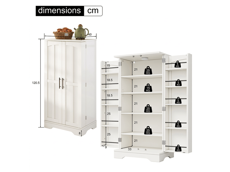  Armoire de cuisine blanche, meuble de rangement 2 portes, lumière led à capteur, 120cm  - Conforama E