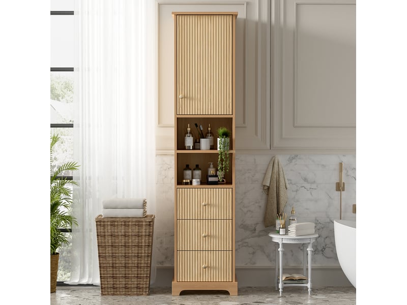  Colonne de salle de bain 40x30x172 cm mdf naturel, 3 tiroirs et 1 porte  - Conforama E